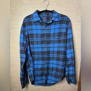 J.Crew mens Long-Sleeve Flannel Plaid Shirt Button Down Shirt blue & black Med